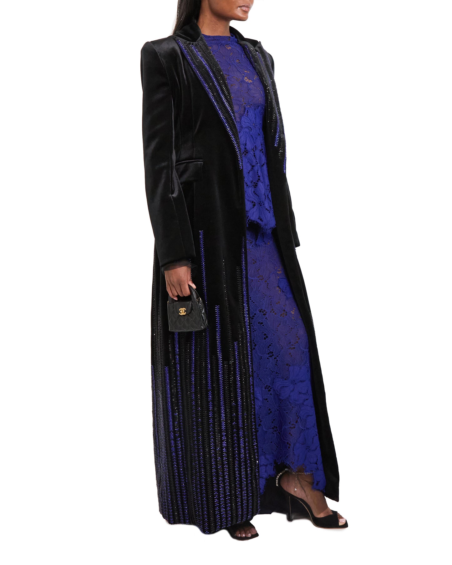 Rayure Embroidered Velvet Refer Coat