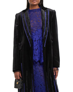 Rayure Embroidered Velvet Refer Coat