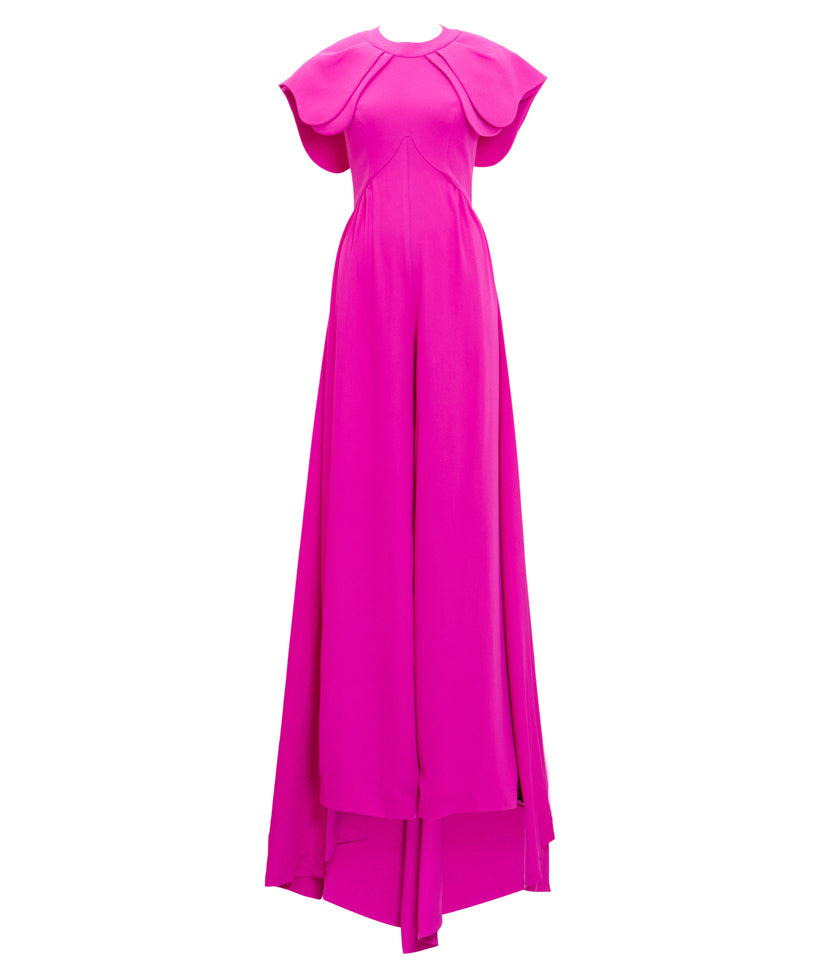 Crepe Jumpsuit With Back Overskirt