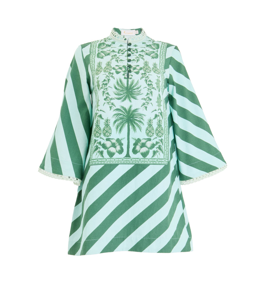 Aqua Azulejos Mini Kaftan Dress