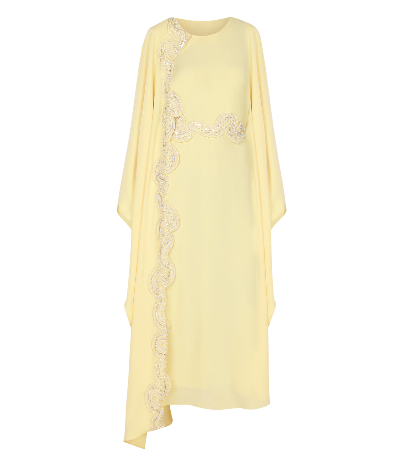 Round Neck Kaftan With Scallop Embroidery On Side And Belt