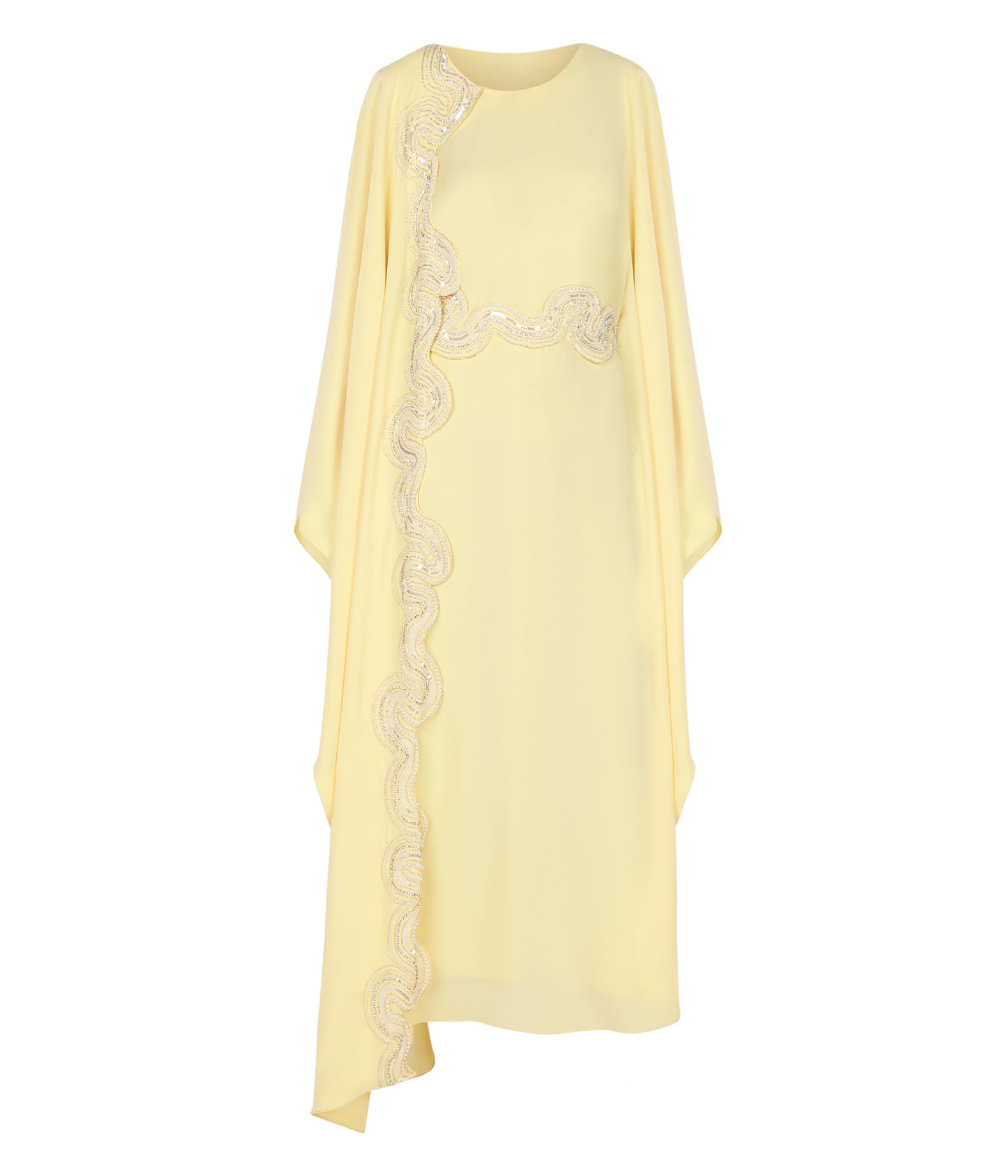 Round Neck Kaftan With Scallop Embroidery On Side And Belt