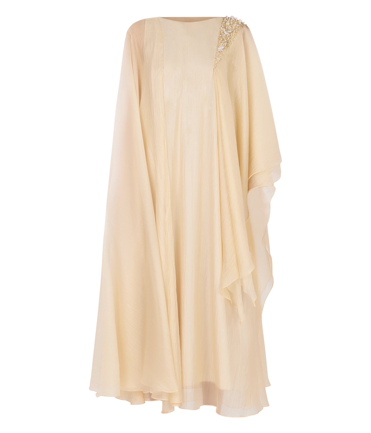 Round Neck Kaftan Dress With Beaded Embroidery On Shoulder