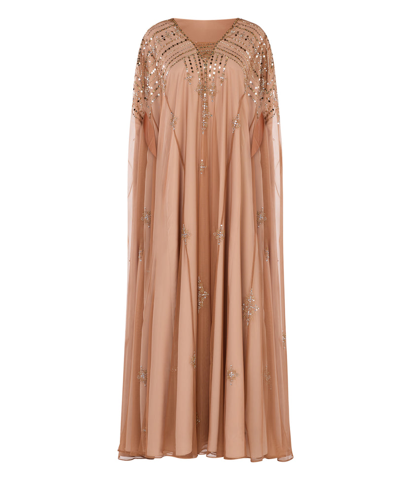 Tulle V-Neck Cape-Style Kaftan With Embellishment