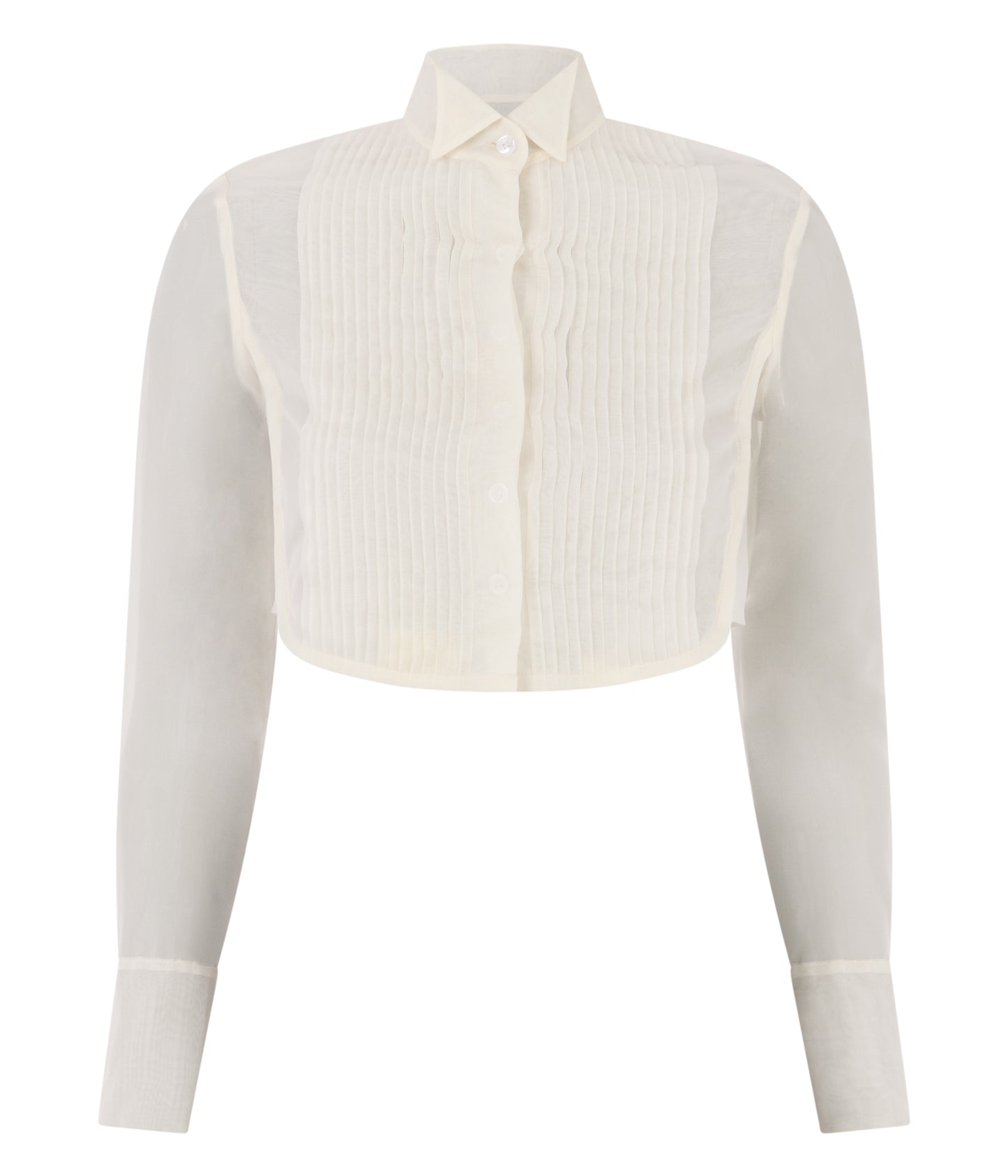 Cropped Sheer Shirt With Pleated Front