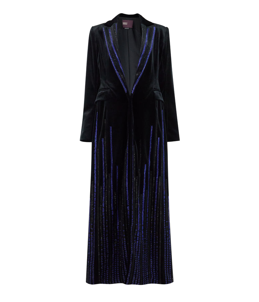 Rayure Embroidered Velvet Refer Coat