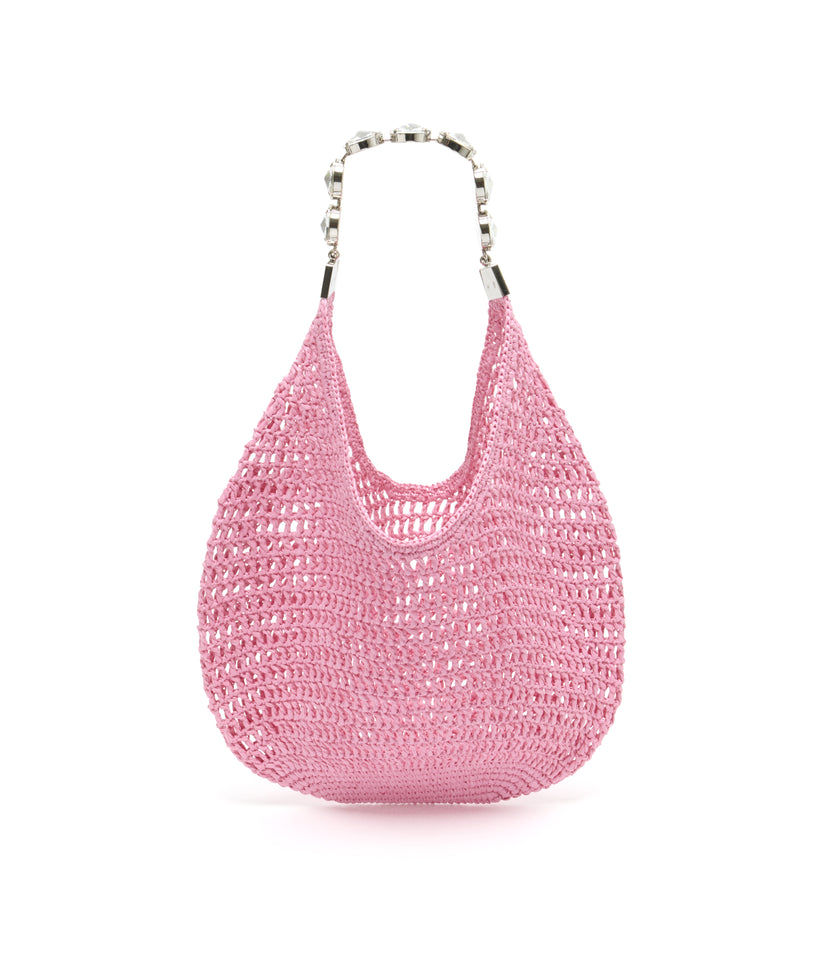 Pink Raffia Crochet Tote Bag
