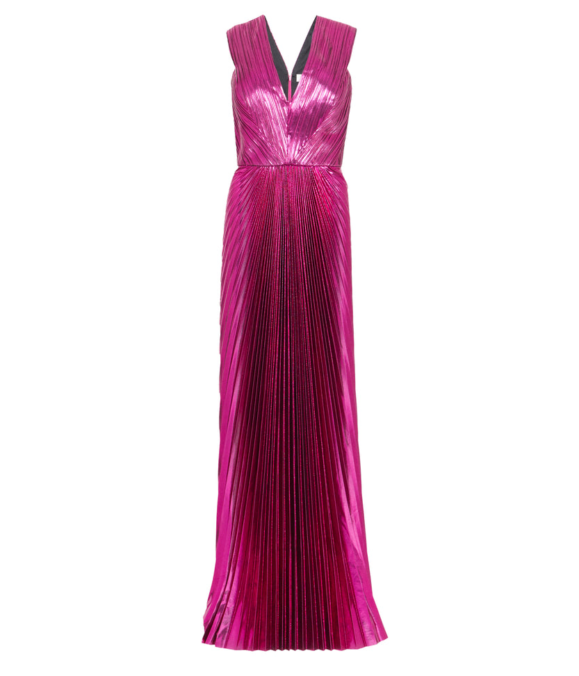 Pink Pleated Metallic Lamé Gown