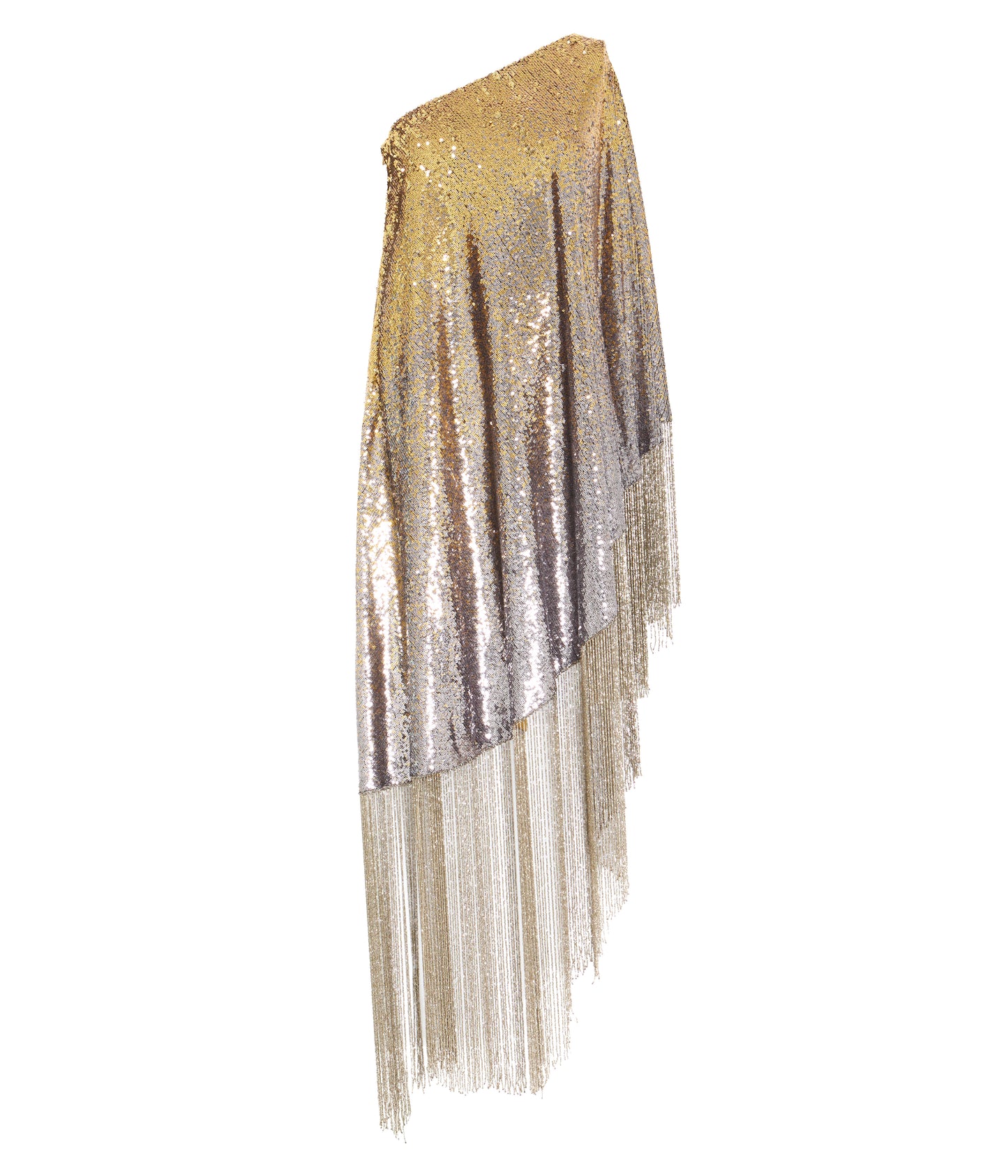 One Shoulder Ombré Sequinned Crystal Fringe Embellished Kaftan