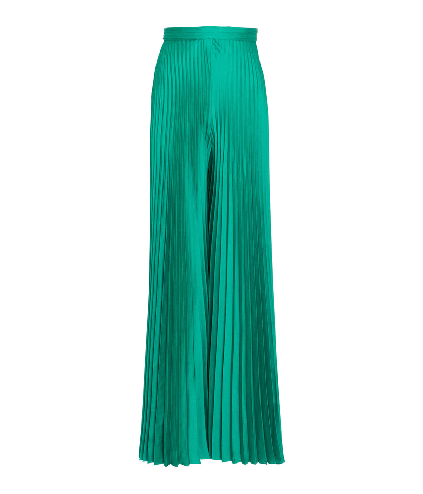 Plissé Satin Wide Leg Pants