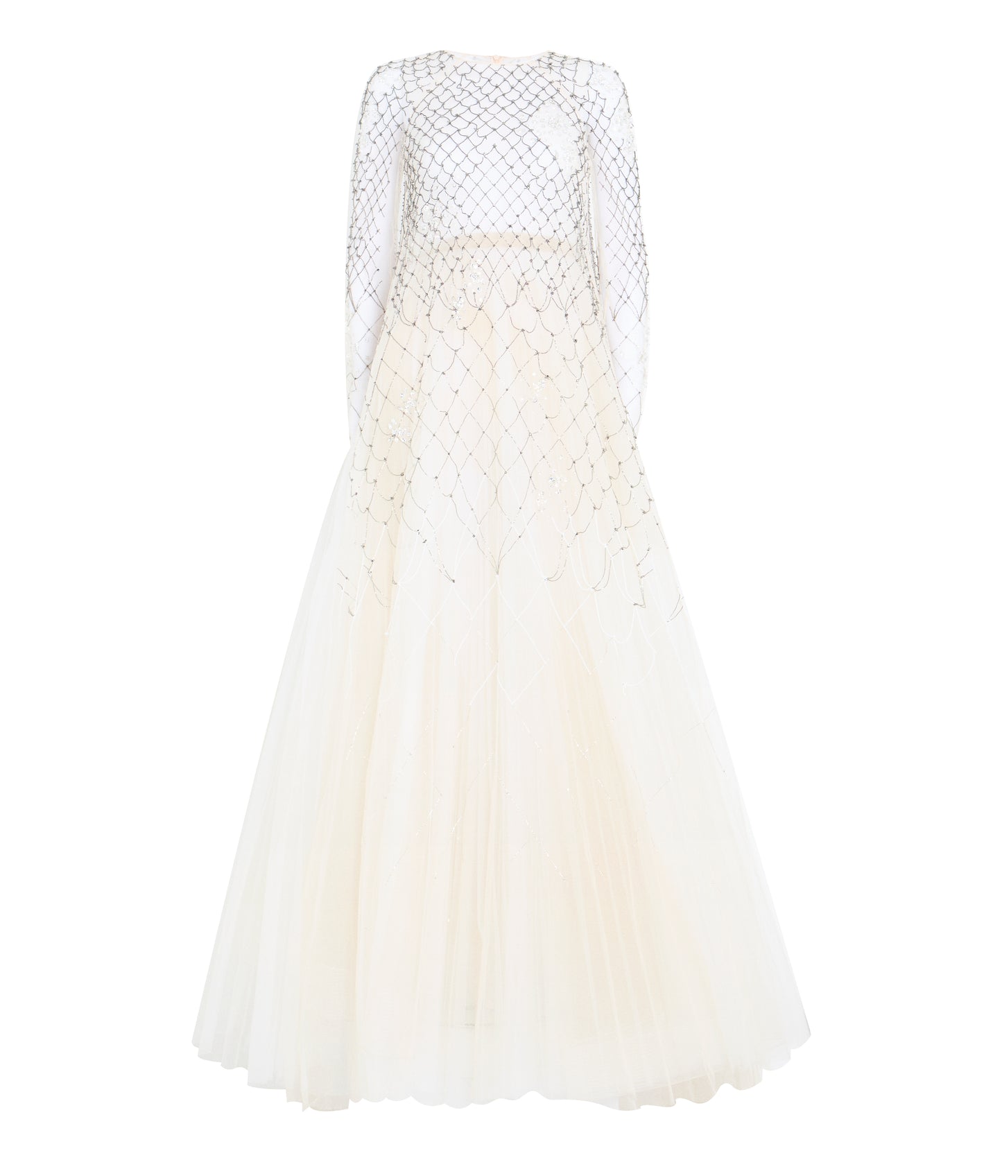 Sand And Ivory Preciosa Crystal Lattice Embroidered Tulle Gown