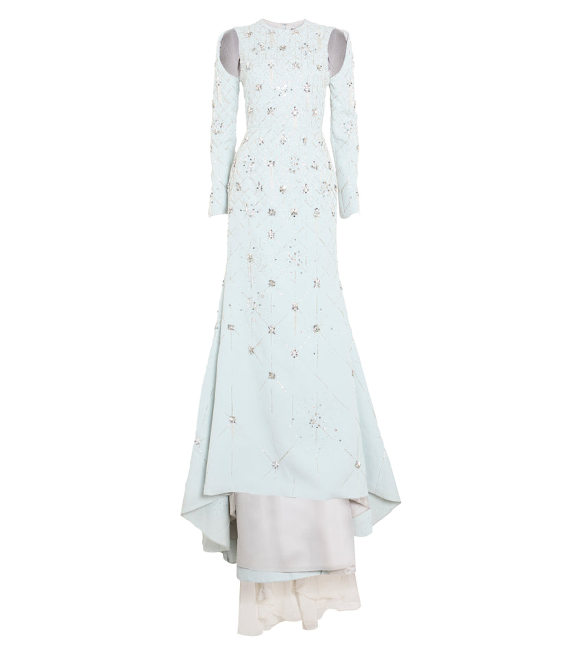 Cloud Cady Lattice Crystal Embroidery Gown With Silk Chiffon Skirt