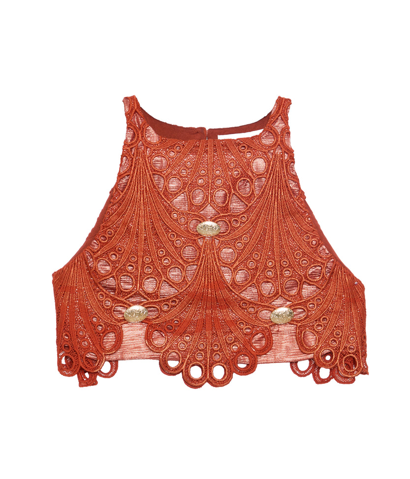 Brick Lace Crop Top With Gold Accessory