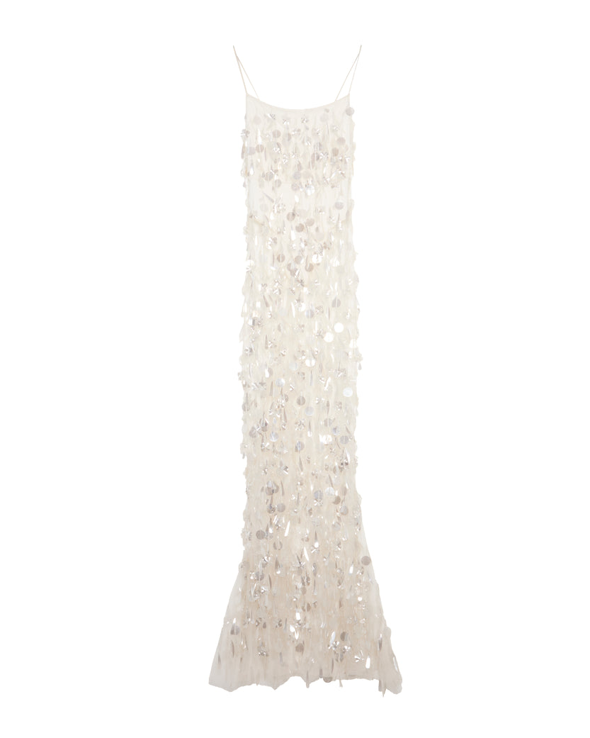 Zayna White Tulle Maxi Dress With Dripping Sequin Details