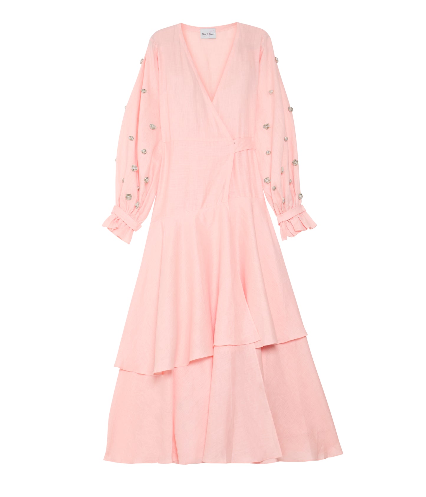 Wrap Dress With Lantern Sleeve And  Flower Applique On Sleeves