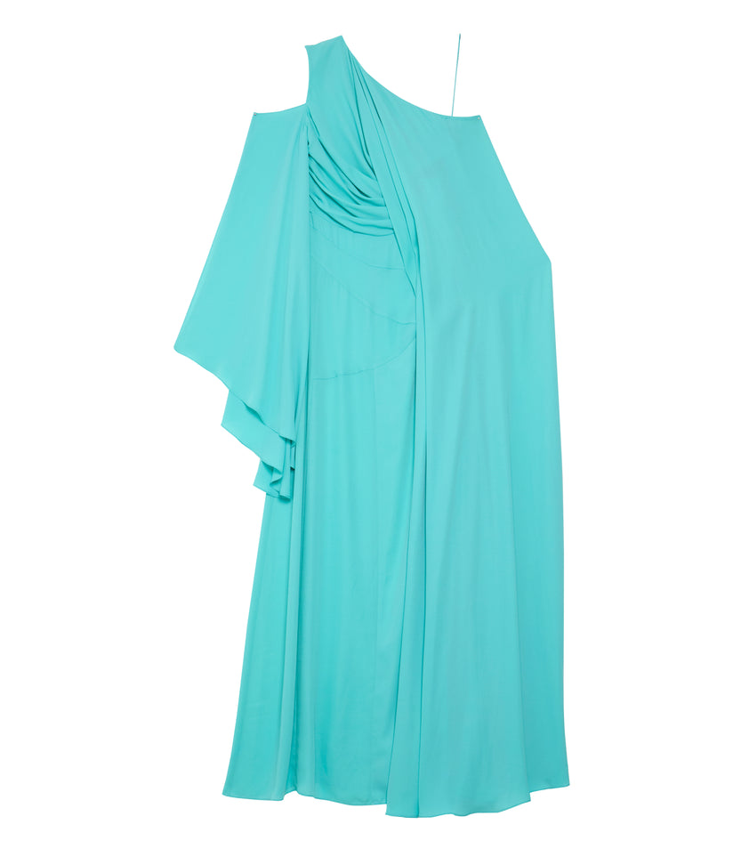 Boat Neck Draped Dress With Asymmetrical Sleeves