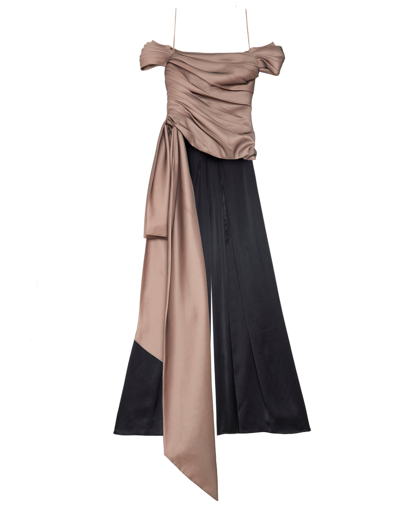 Off Shoulder Draped Corset Top With Pleat Detailed Pant