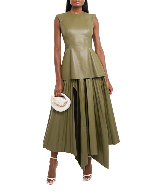 Cactus Vegan Leather Pleated Skirt