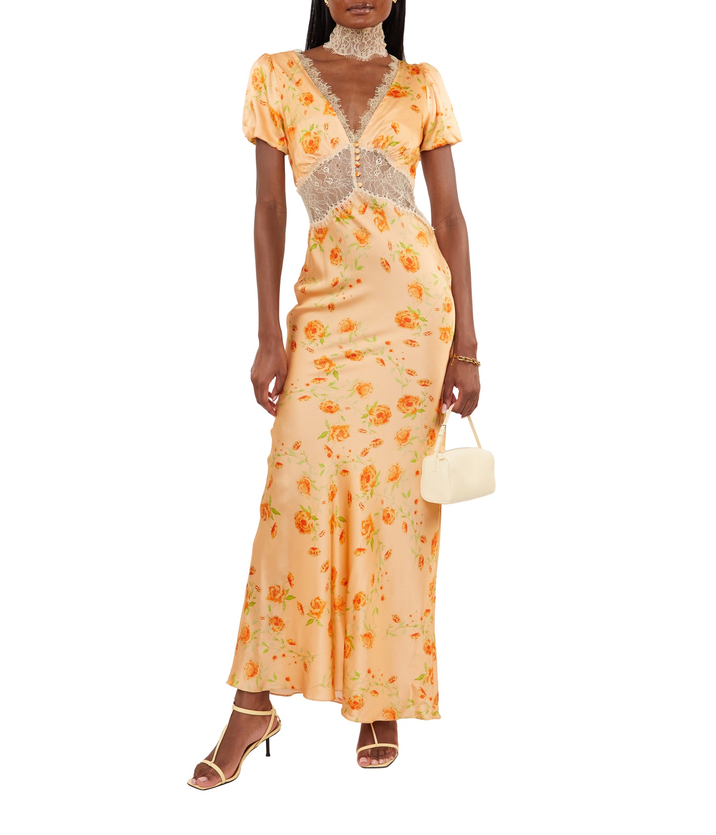 Pavlova Maxi Dress In Peaches Flor De Amor Silk Satin