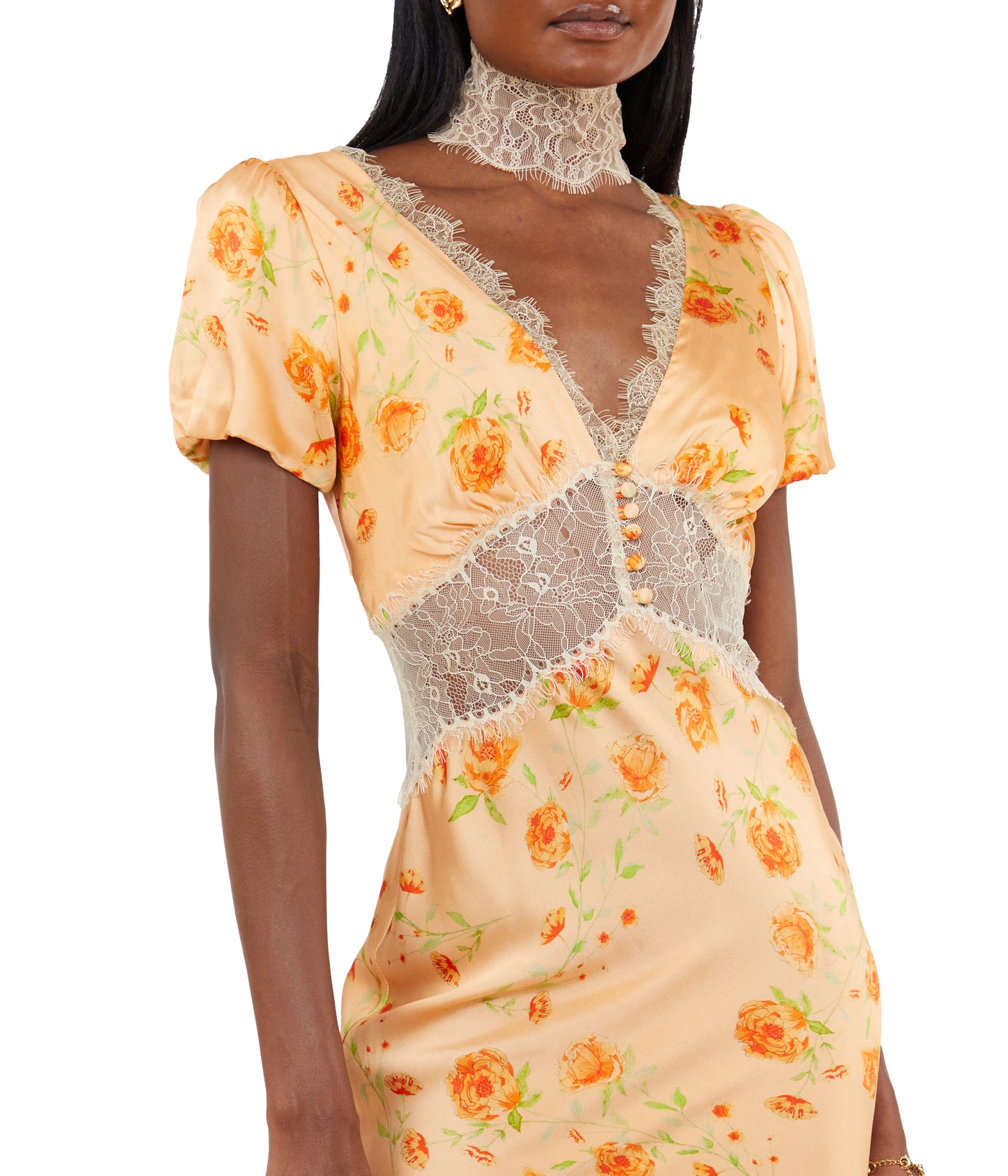 Pavlova Maxi Dress In Peaches Flor De Amor Silk Satin