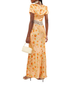 Pavlova Maxi Dress In Peaches Flor De Amor Silk Satin