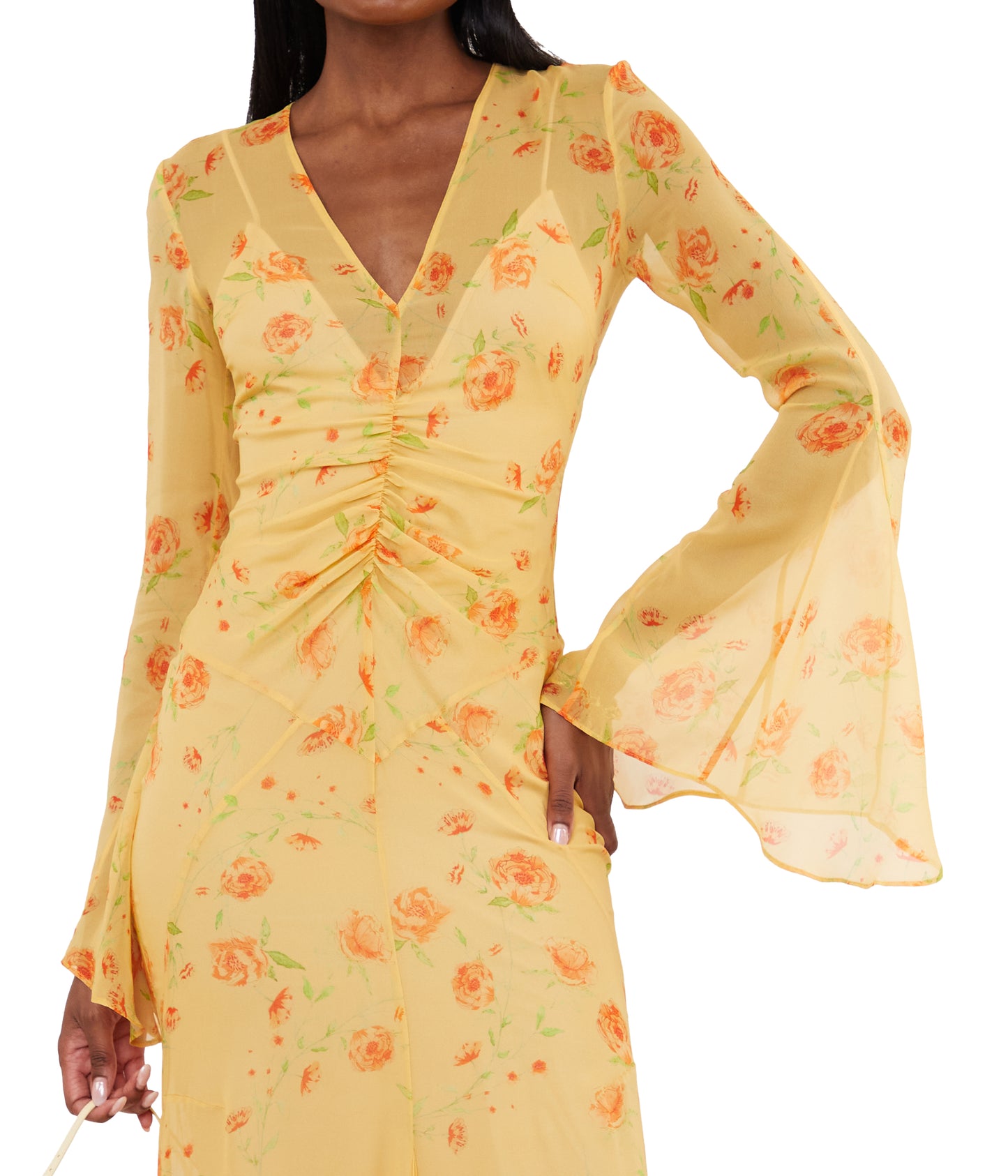 Amanthe Maxi Dress In Apricot Flor De Amor Silk Chiffon