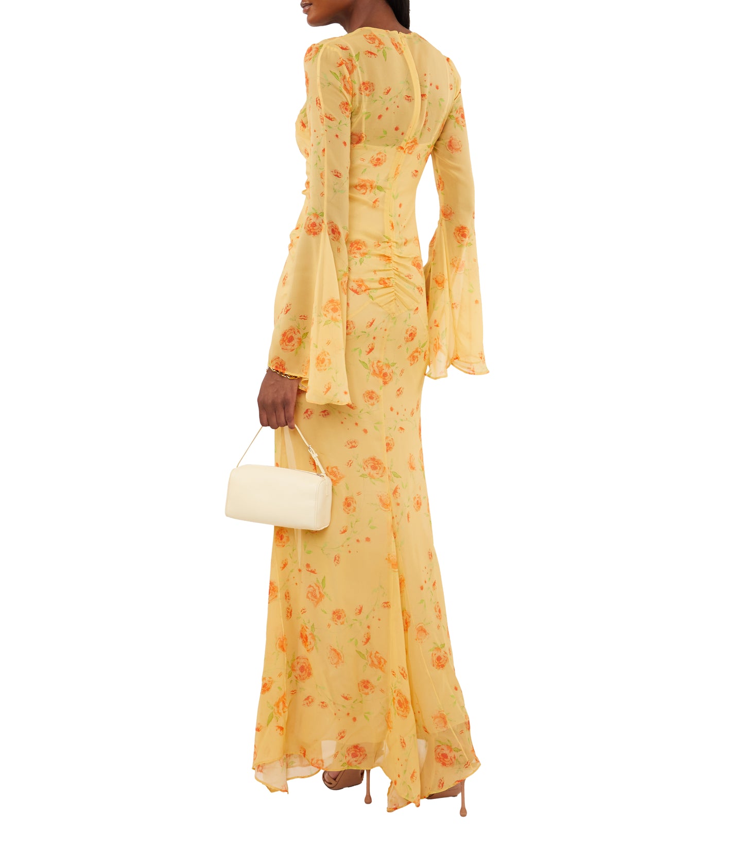 Amanthe Maxi Dress In Apricot Flor De Amor Silk Chiffon