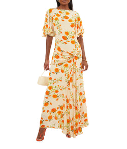 Arlowe Maxi Dress In Ivory & Red Flor De Amor Crepe De Chine