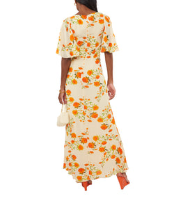 Arlowe Maxi Dress In Ivory & Red Flor De Amor Crepe De Chine