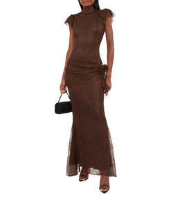 Silentium Maxi Dress In Chocolate Brown Lace