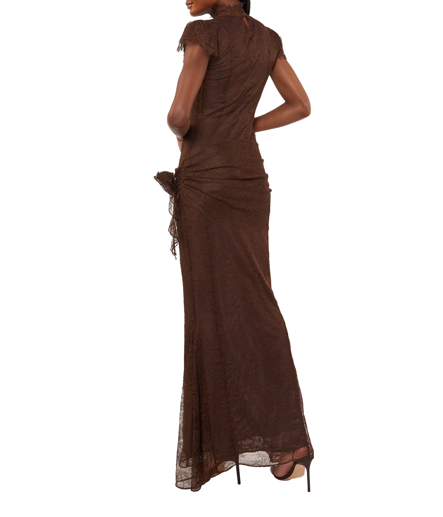 Silentium Maxi Dress In Chocolate Brown Lace