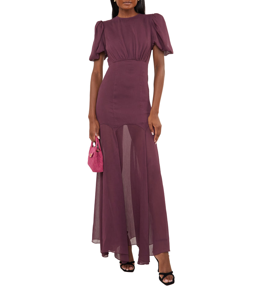 Agua Maxi Dress In Maroon Crinkle Chiffon