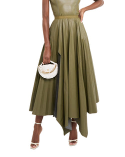 Cactus Vegan Leather Pleated Skirt