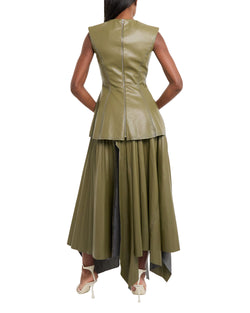 Cactus Vegan Leather Pleated Skirt