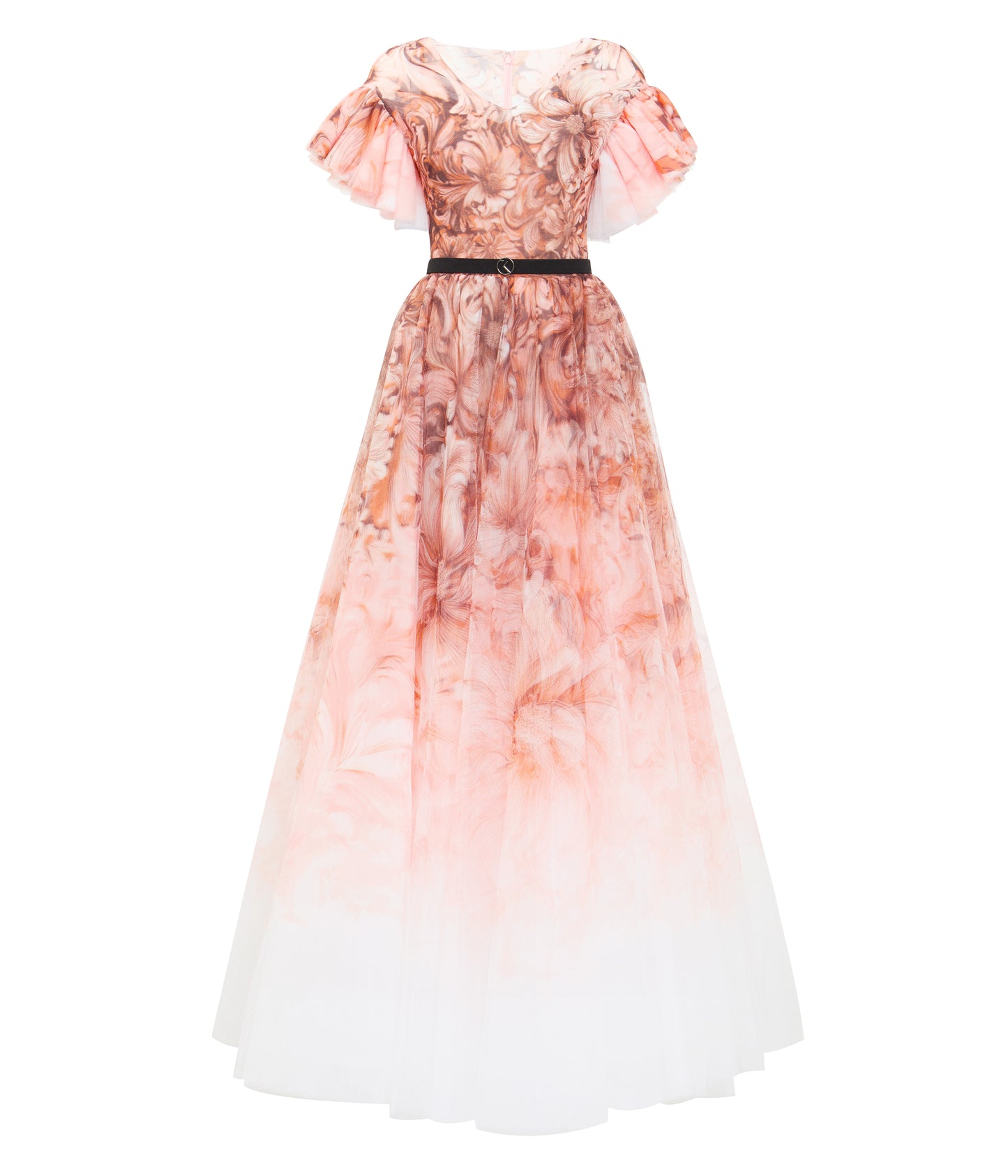 Tulle Printed Dress With Pleated Sleeves