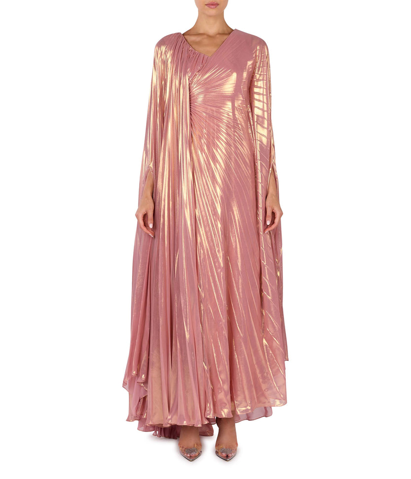 Shiny Pleated Cape Dress