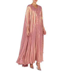 Shiny Pleated Cape Dress