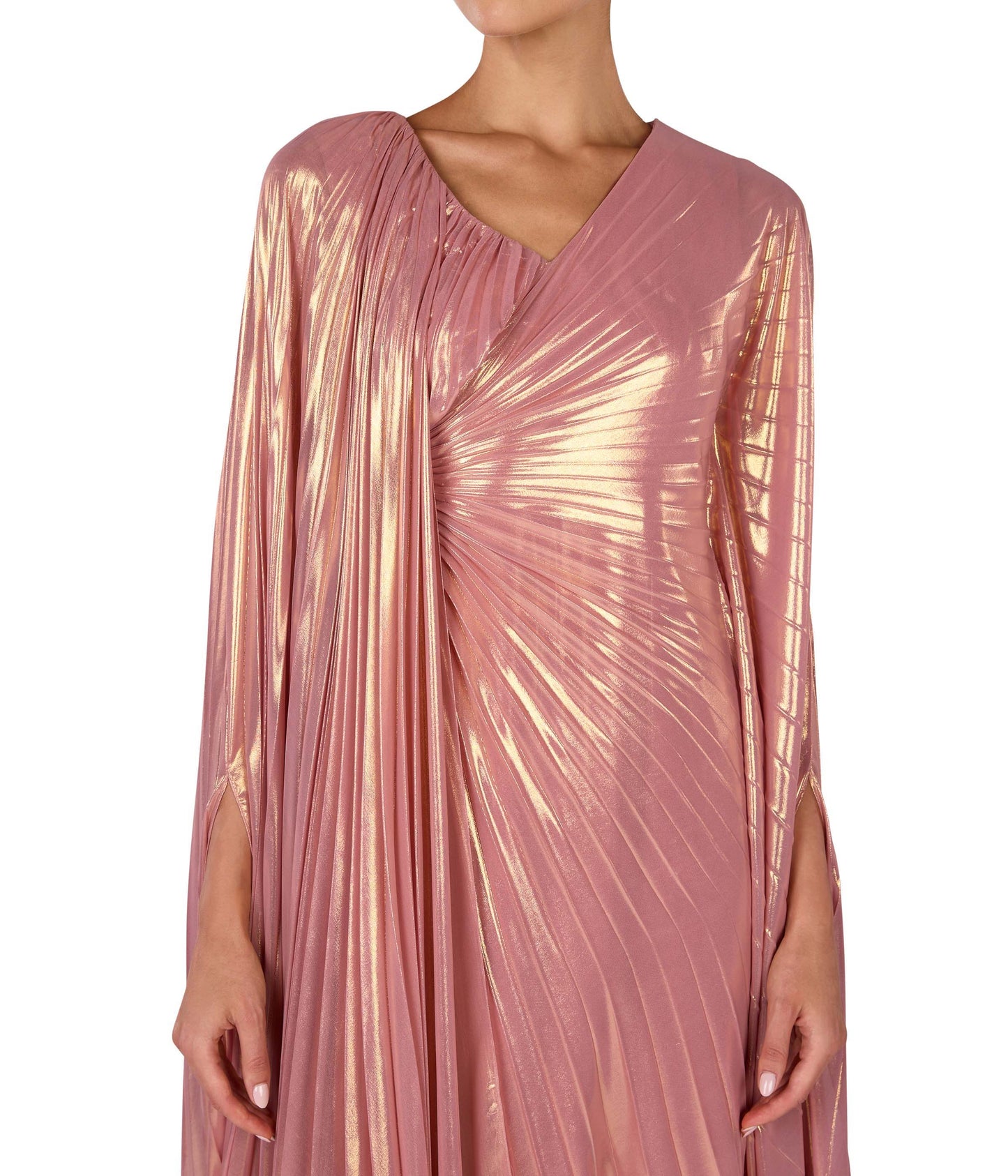 Shiny Pleated Cape Dress