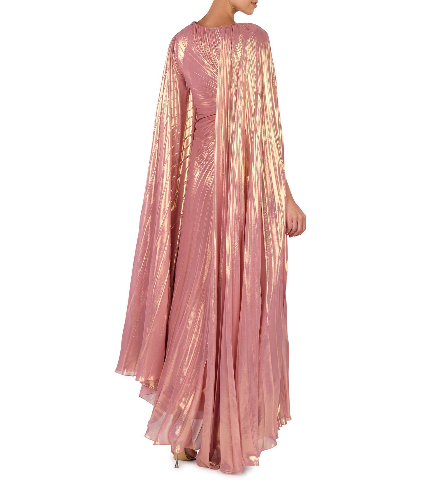 Shiny Pleated Cape Dress