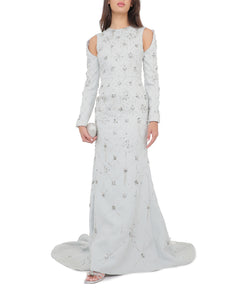 Cloud Cady Lattice Crystal Embroidery Gown With Silk Chiffon Skirt