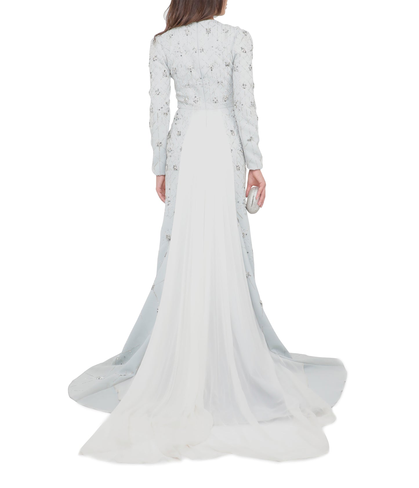 Cloud Cady Lattice Crystal Embroidery Gown With Silk Chiffon Skirt