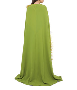 Henna Crepe Amrita Gown With Feather Embroidered Cape