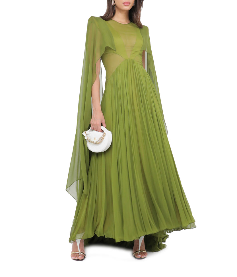 Silk Chiffon Pleated Cactus Gown