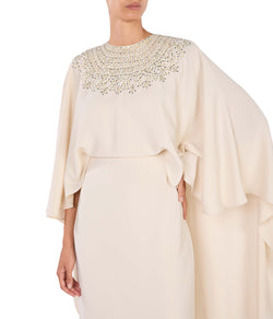 Round-Neck Kaftan With Cape-Style Sleeves And Embroidery