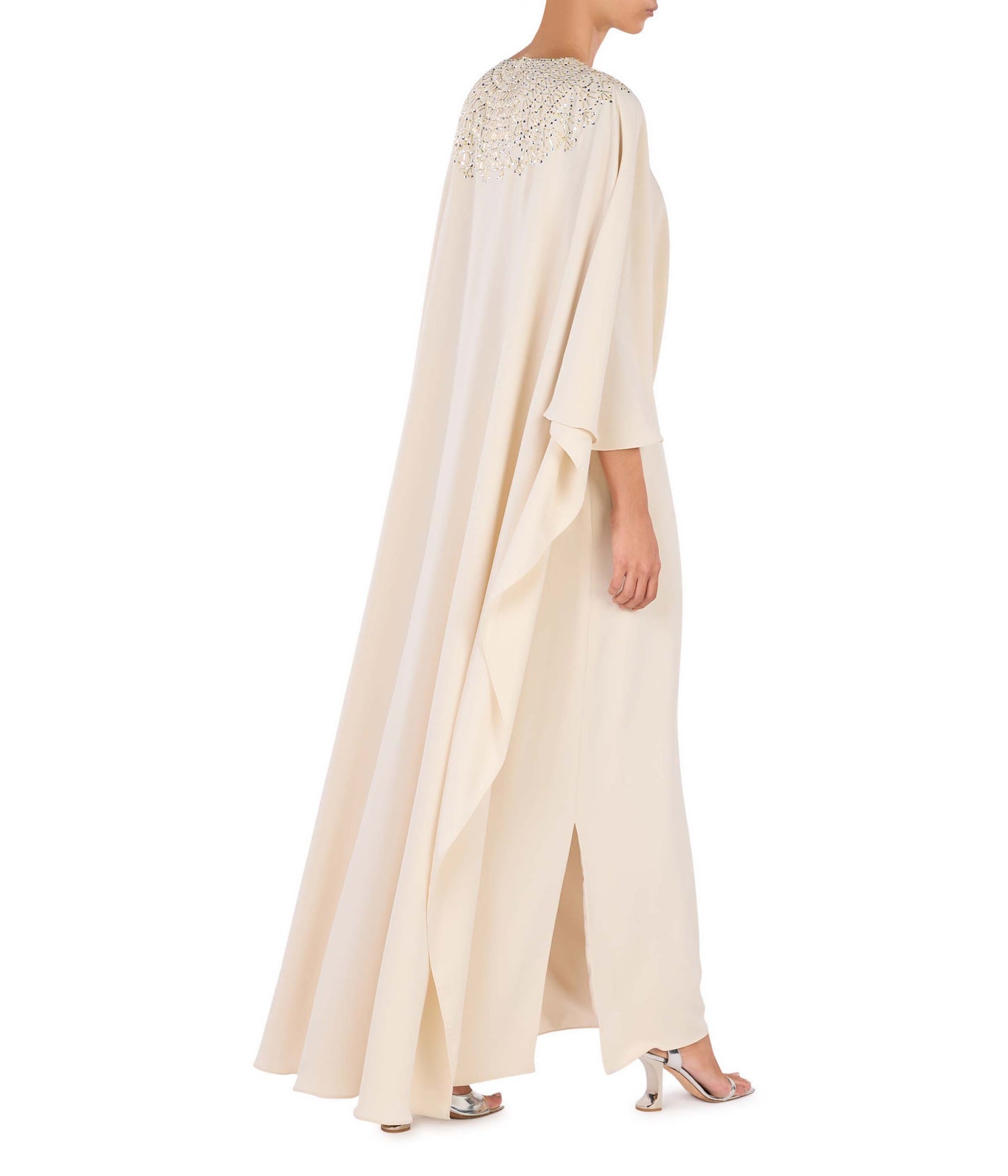 Round-Neck Kaftan With Cape-Style Sleeves And Embroidery