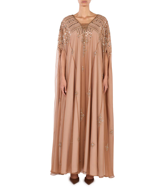 Tulle V-Neck Cape-Style Kaftan With Embellishment