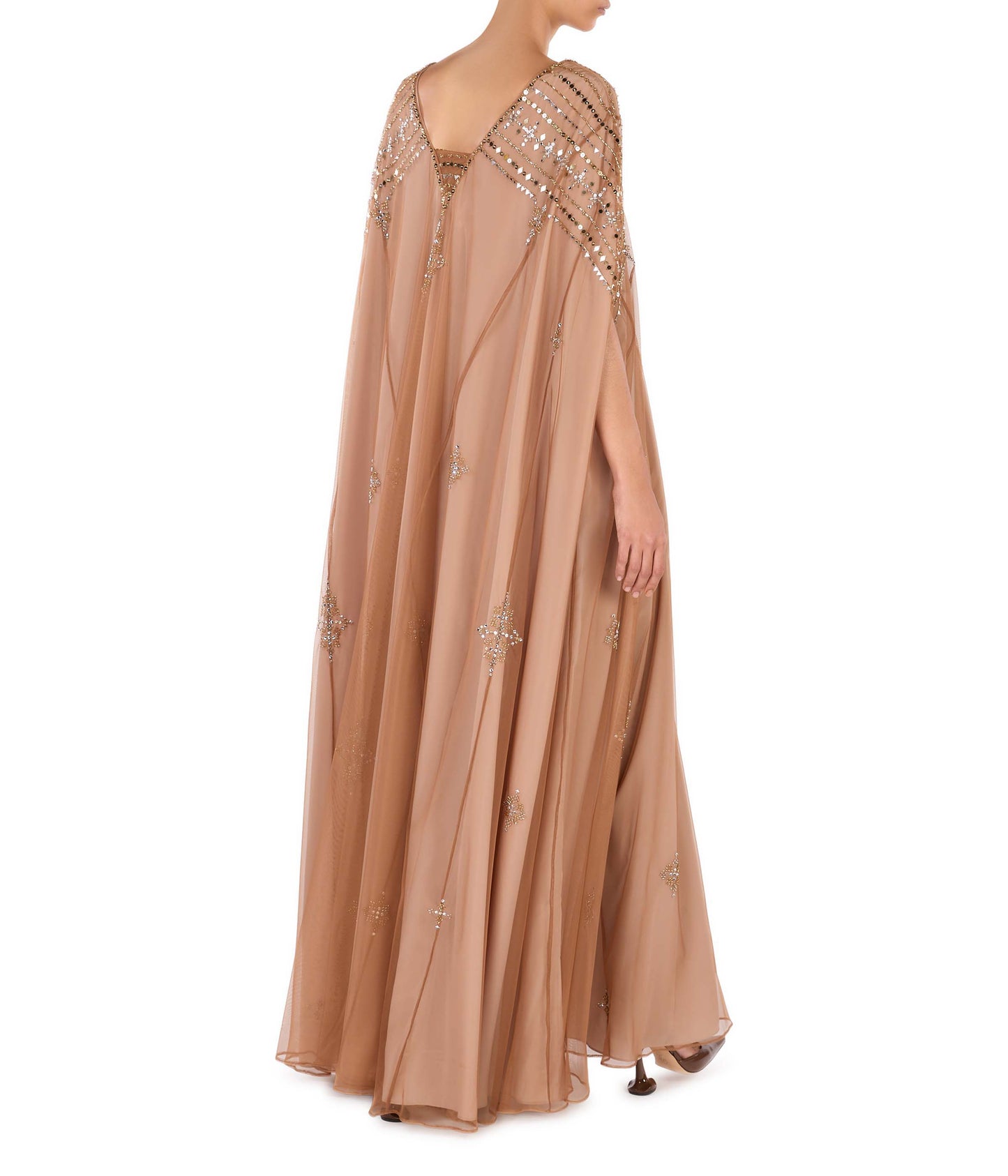 Tulle V-Neck Cape-Style Kaftan With Embellishment