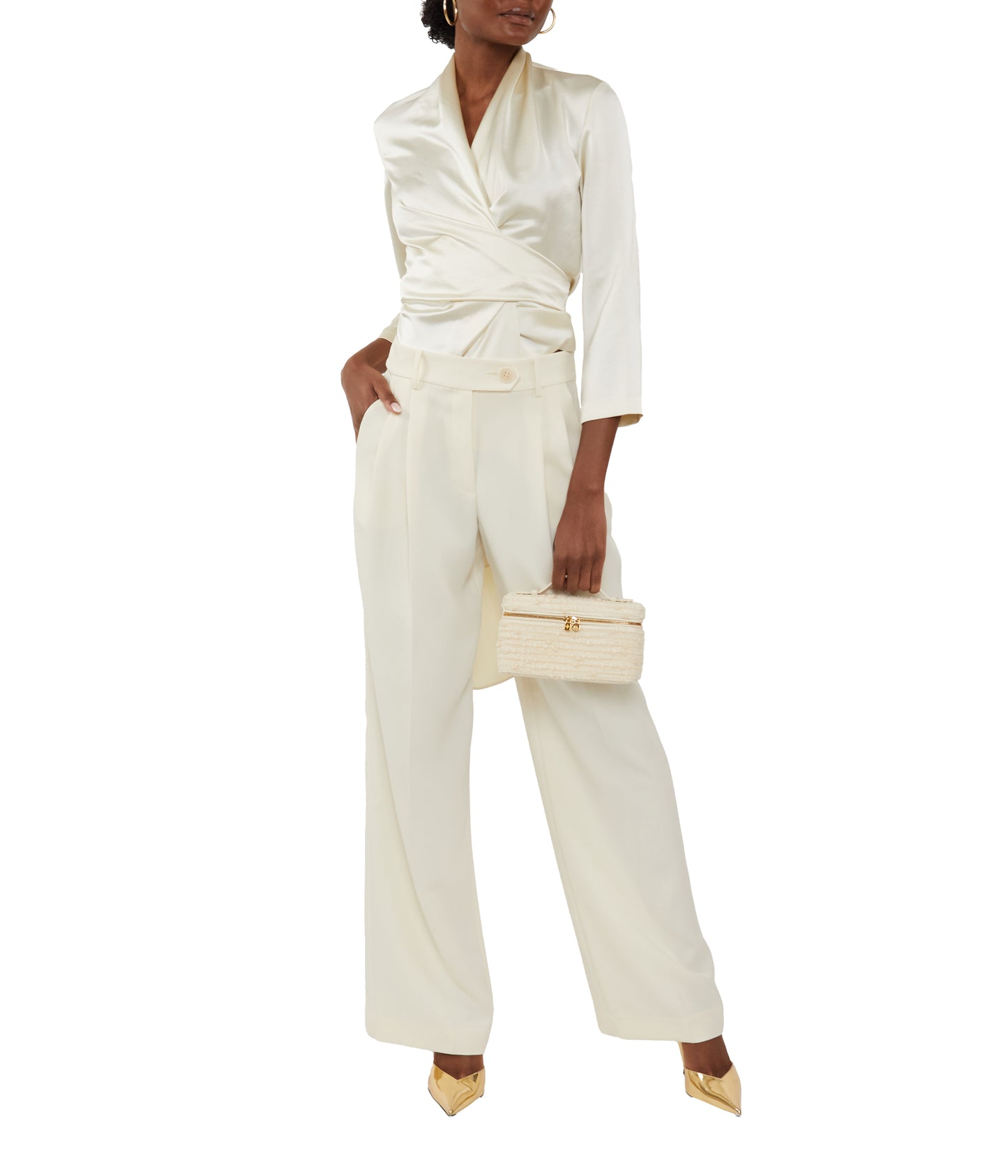 Ivory Crepe Wide Leg Pant