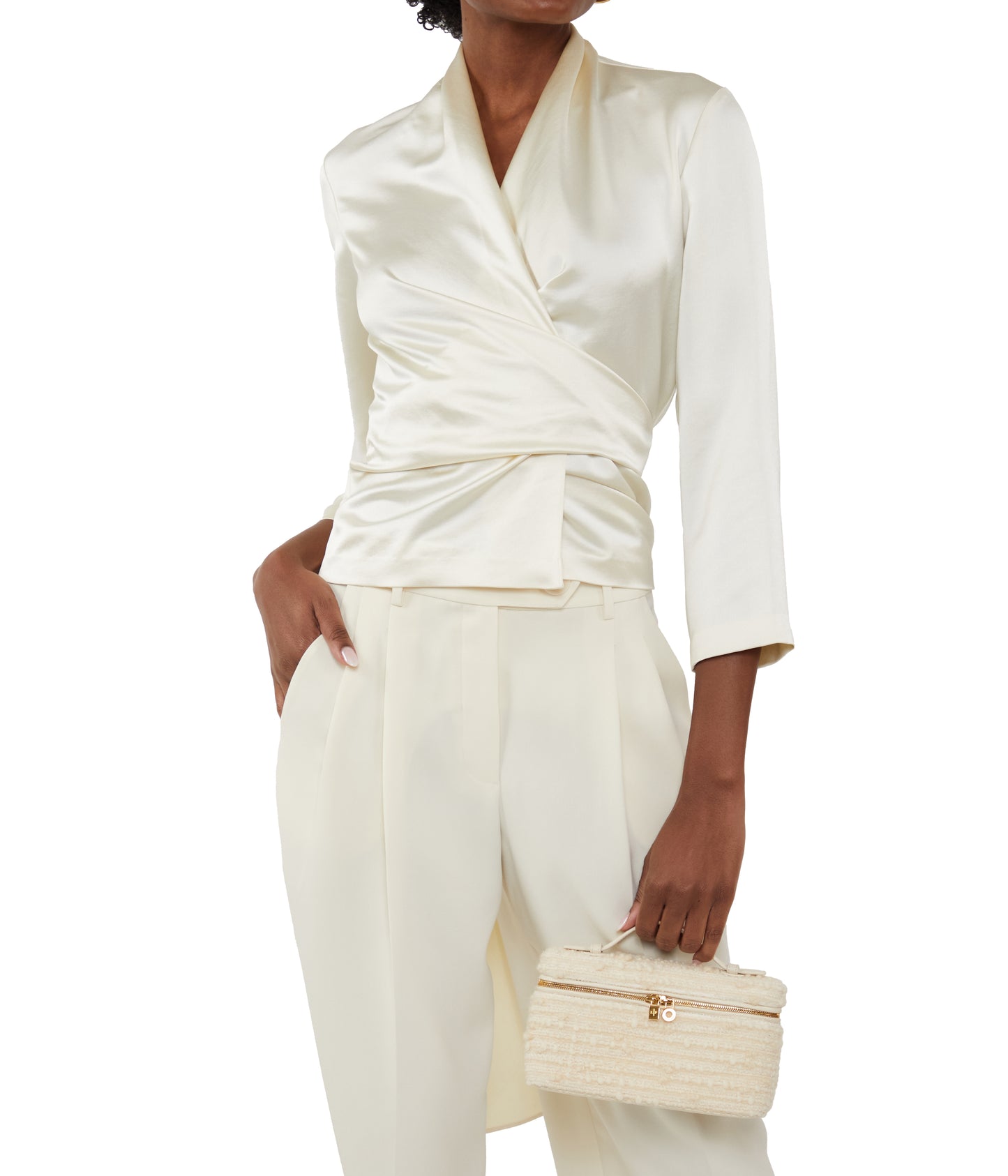 Ivory Satin Wrap Top