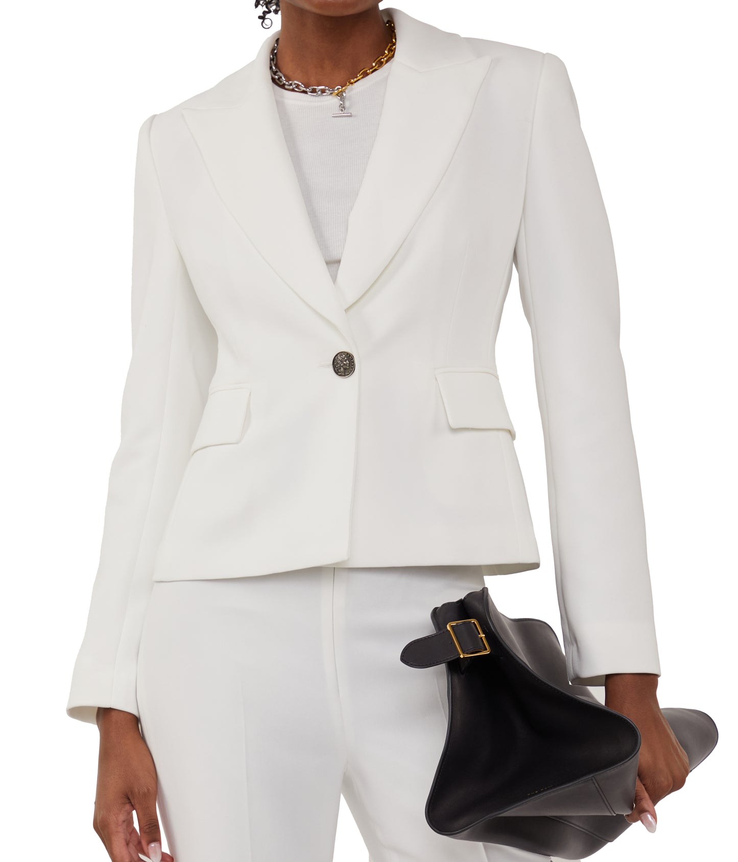 White Crepe Single Breasted Jacket